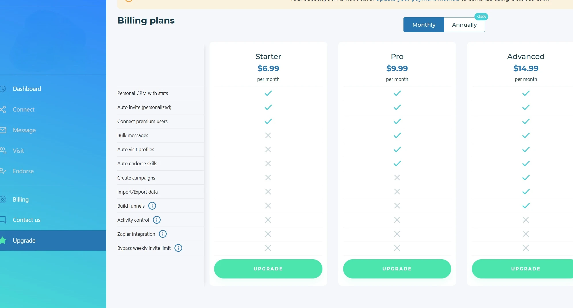 Octopus CRM pricing screen
