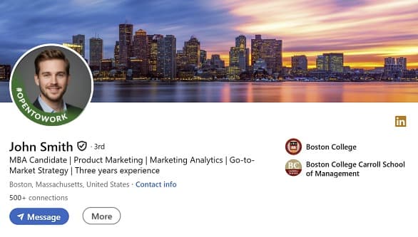 Example of a managed LinkedIn profile open to outreach