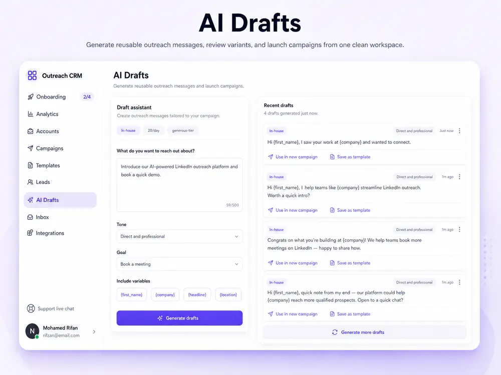 AI campaign draft assistant in BriskReach