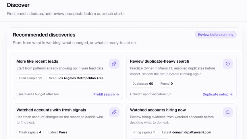 Discover recommendations and prospect search in BriskReach