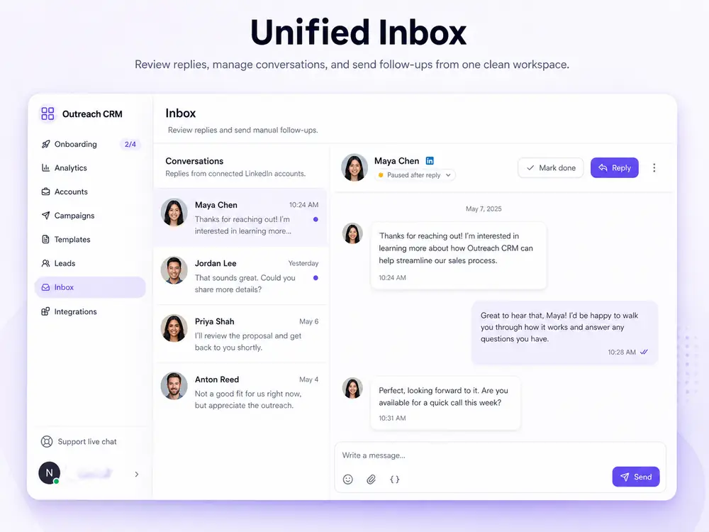 Unified inbox in BriskReach