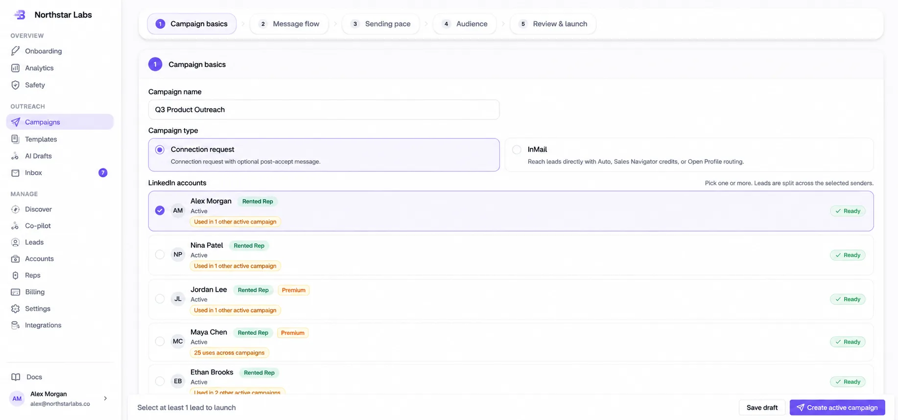 Assigning multiple sender accounts to a campaign in BriskReach