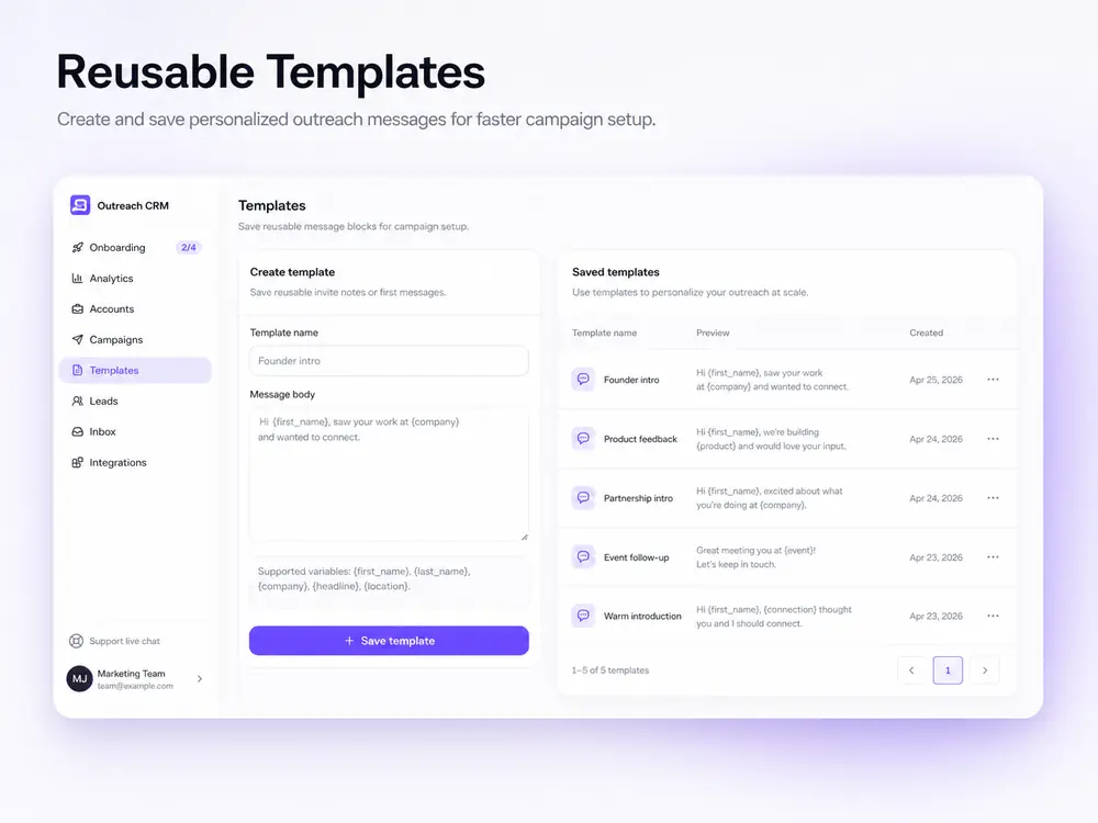 Message template management in BriskReach