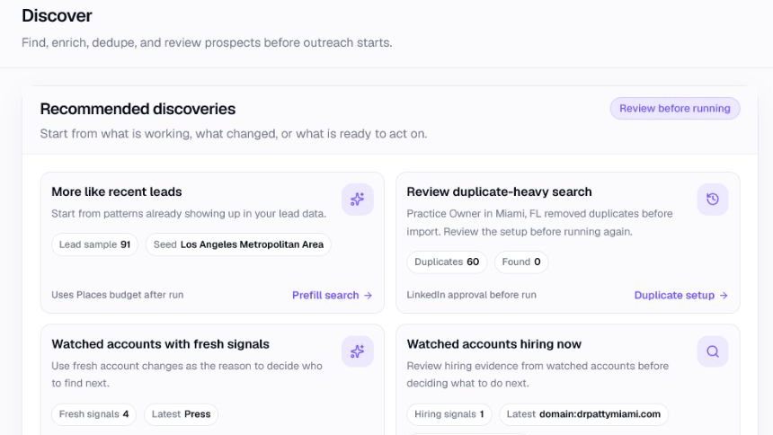 Discover recommendations and prospect search in BriskReach